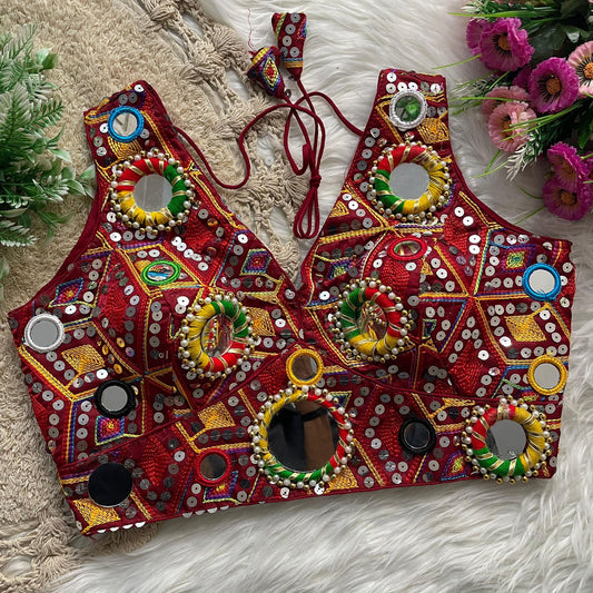Red embroidered mirrorwork Blouse