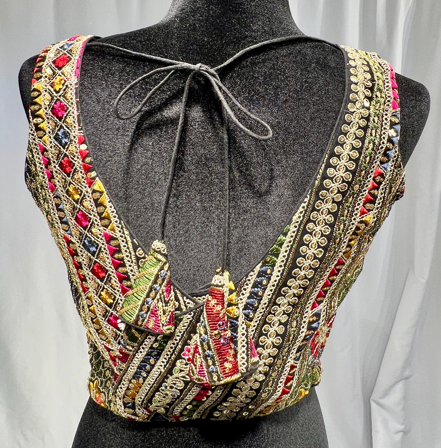 Deep V multi-color embroidered blouse