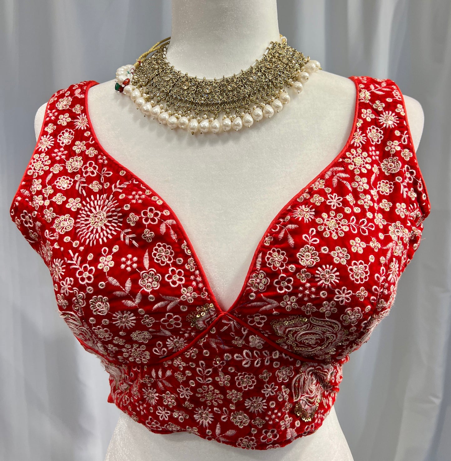 Scarlet red sweet heart embroidered Blouse