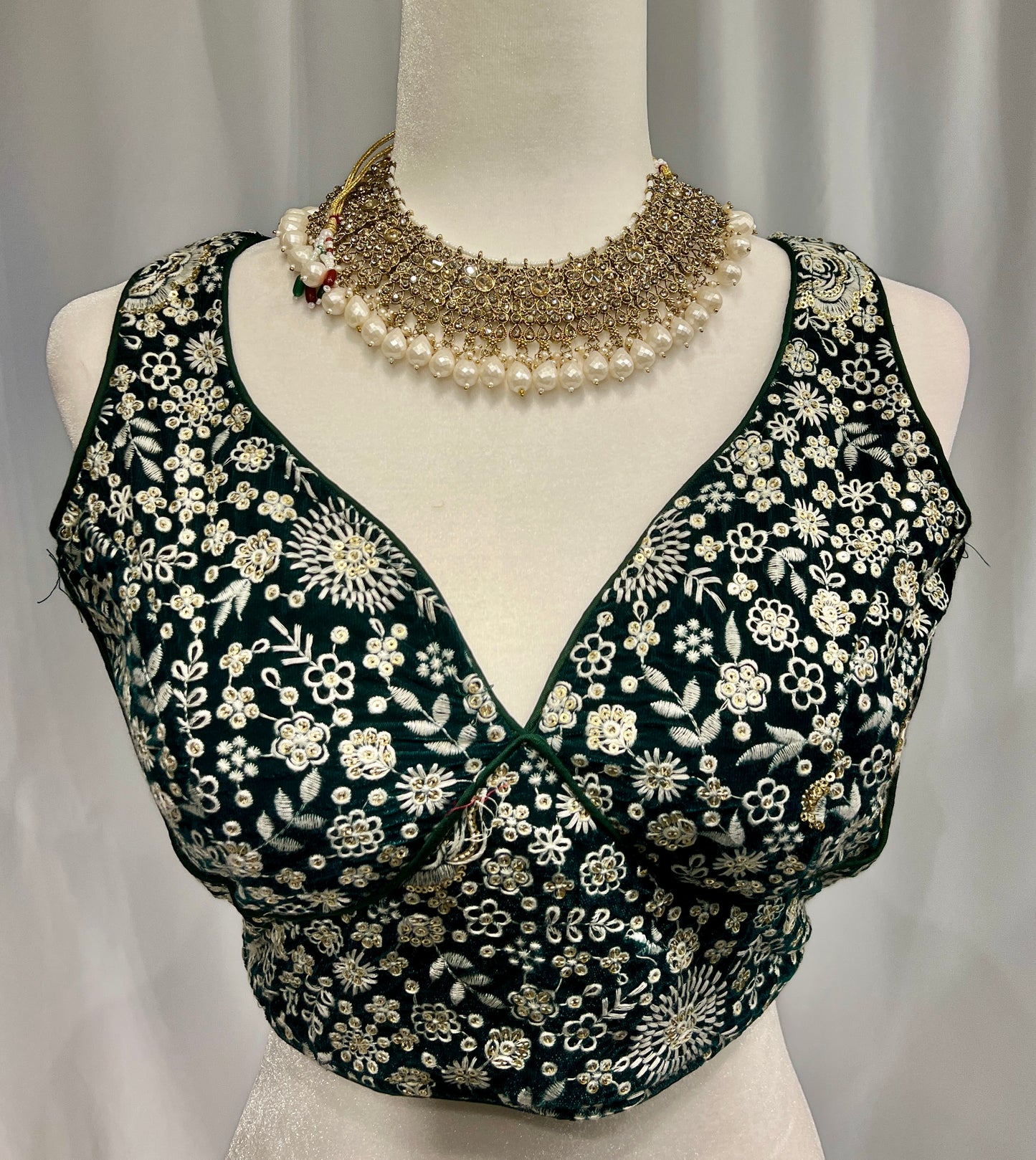 Bottle Green sweet heart embroidered Blouse