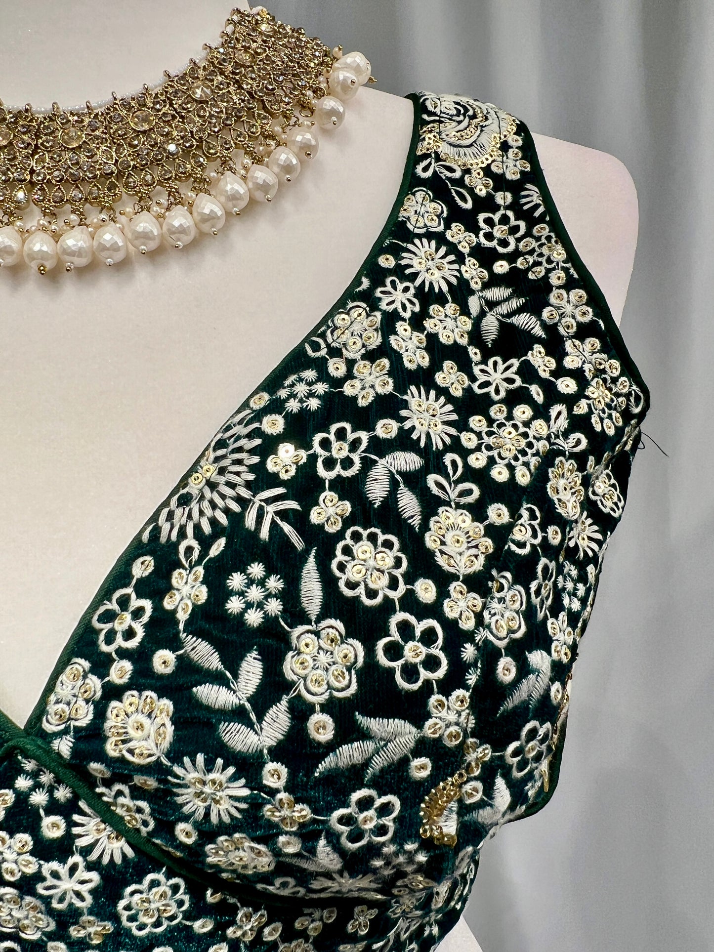 Bottle Green sweet heart embroidered Blouse