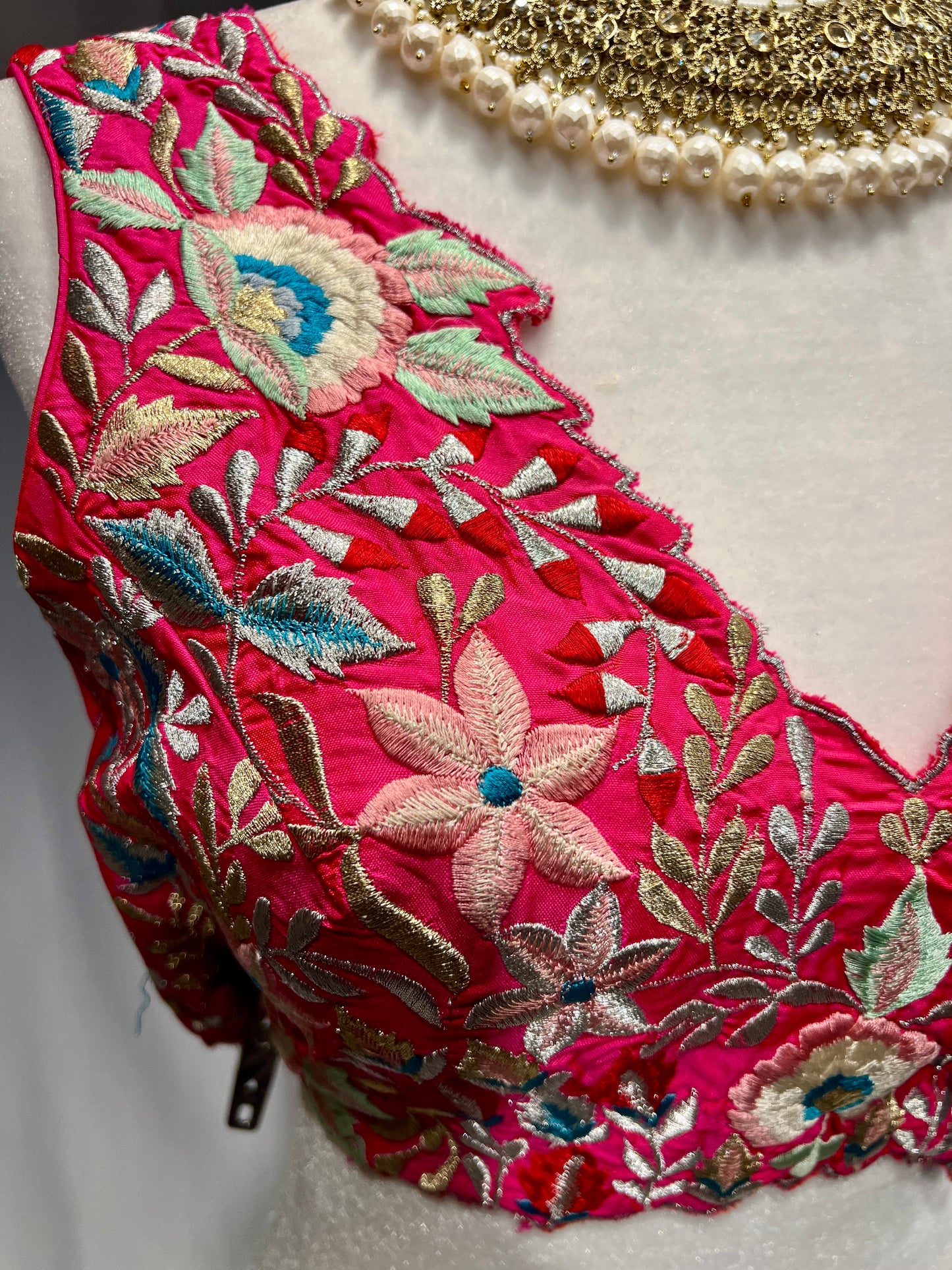 Hot pink intricately embroidered Blouse