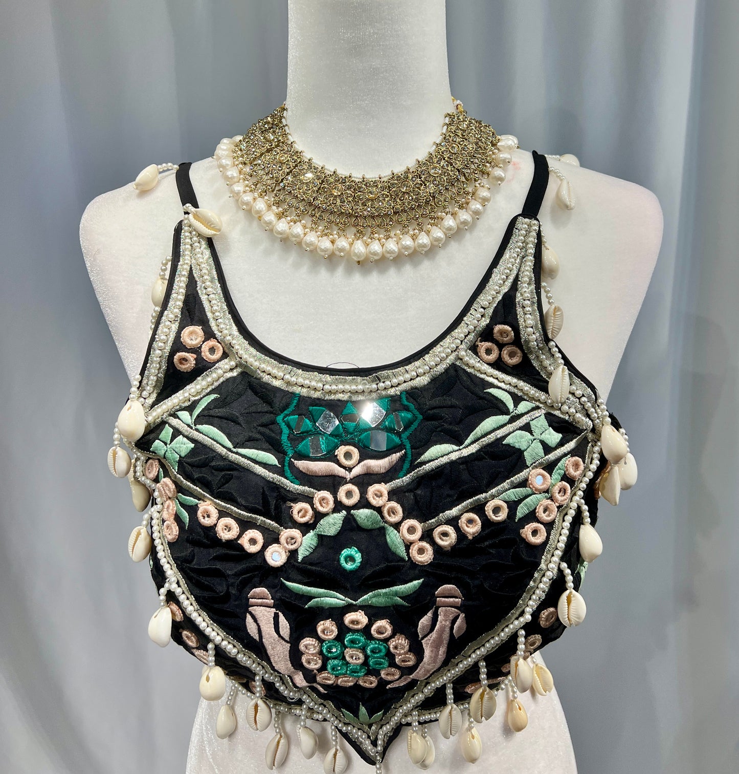 Black embroidered shell work Blouse