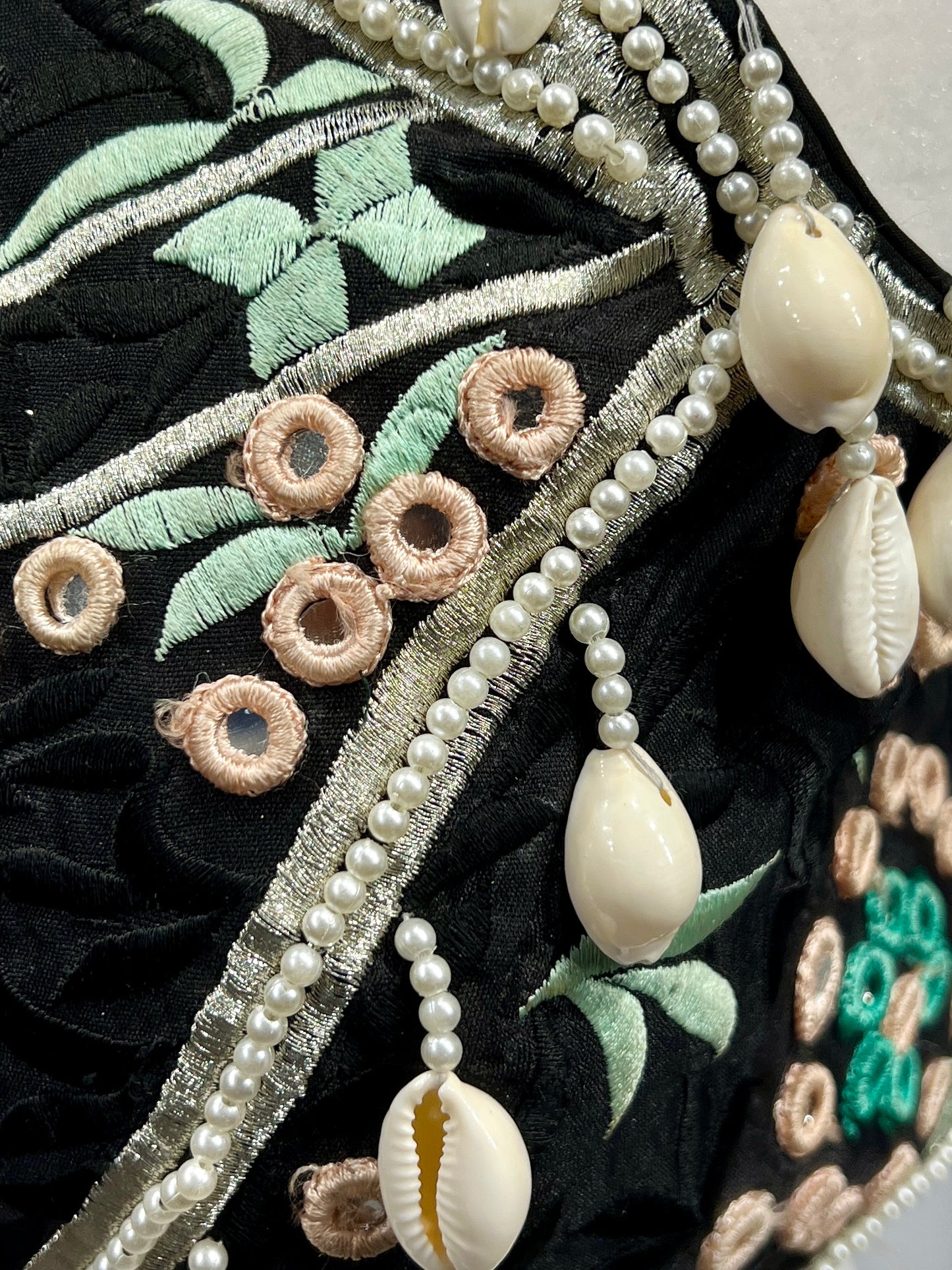 Black embroidered shell work Blouse