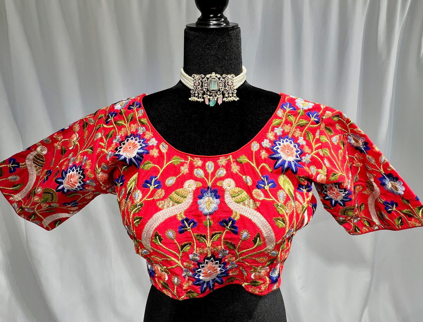 Red embroidered Georgette Blouse with sleeves