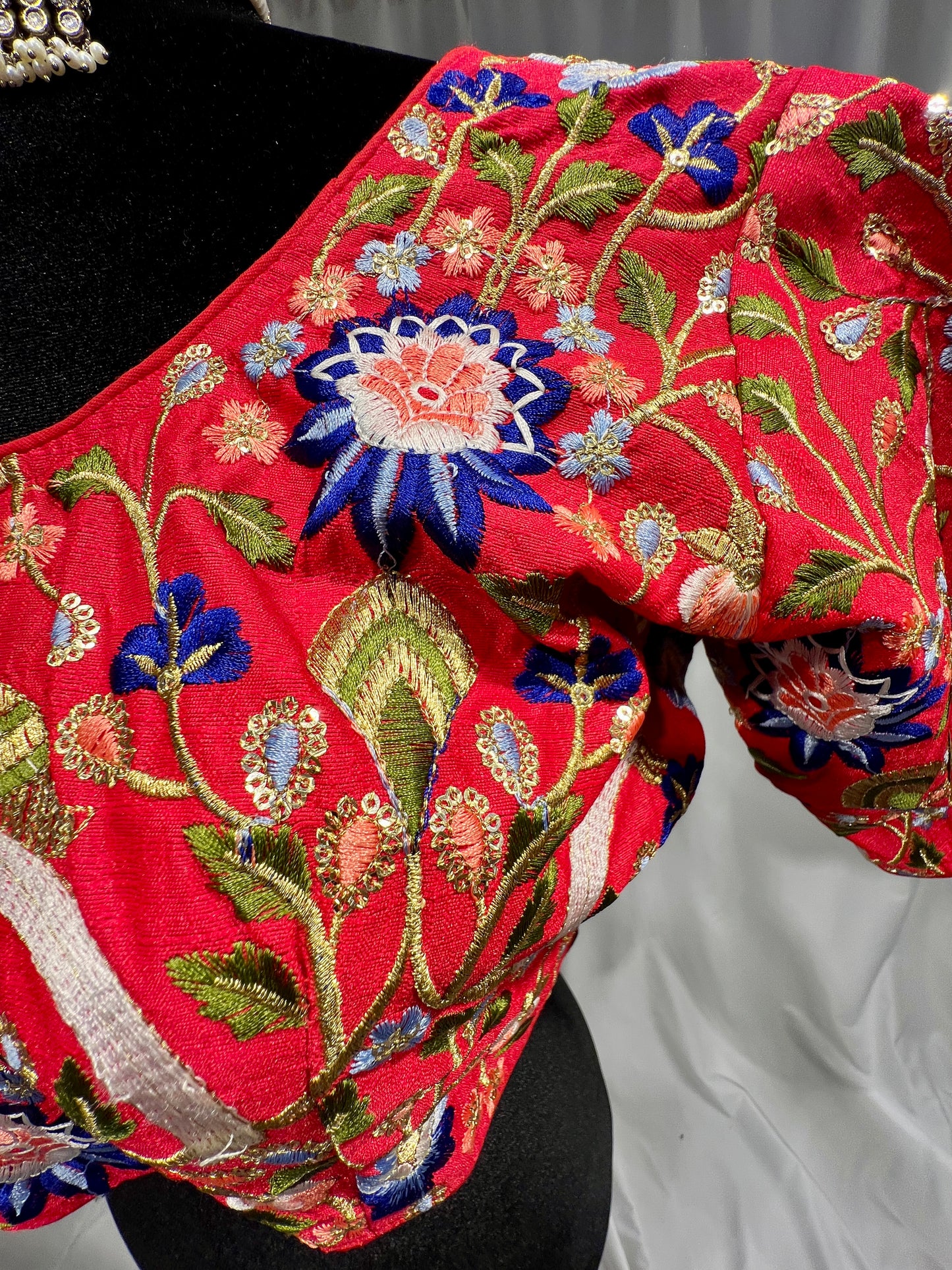 Red embroidered Georgette Blouse with sleeves