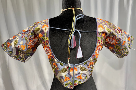 Gray embroidered round neck Blouse with sleeve