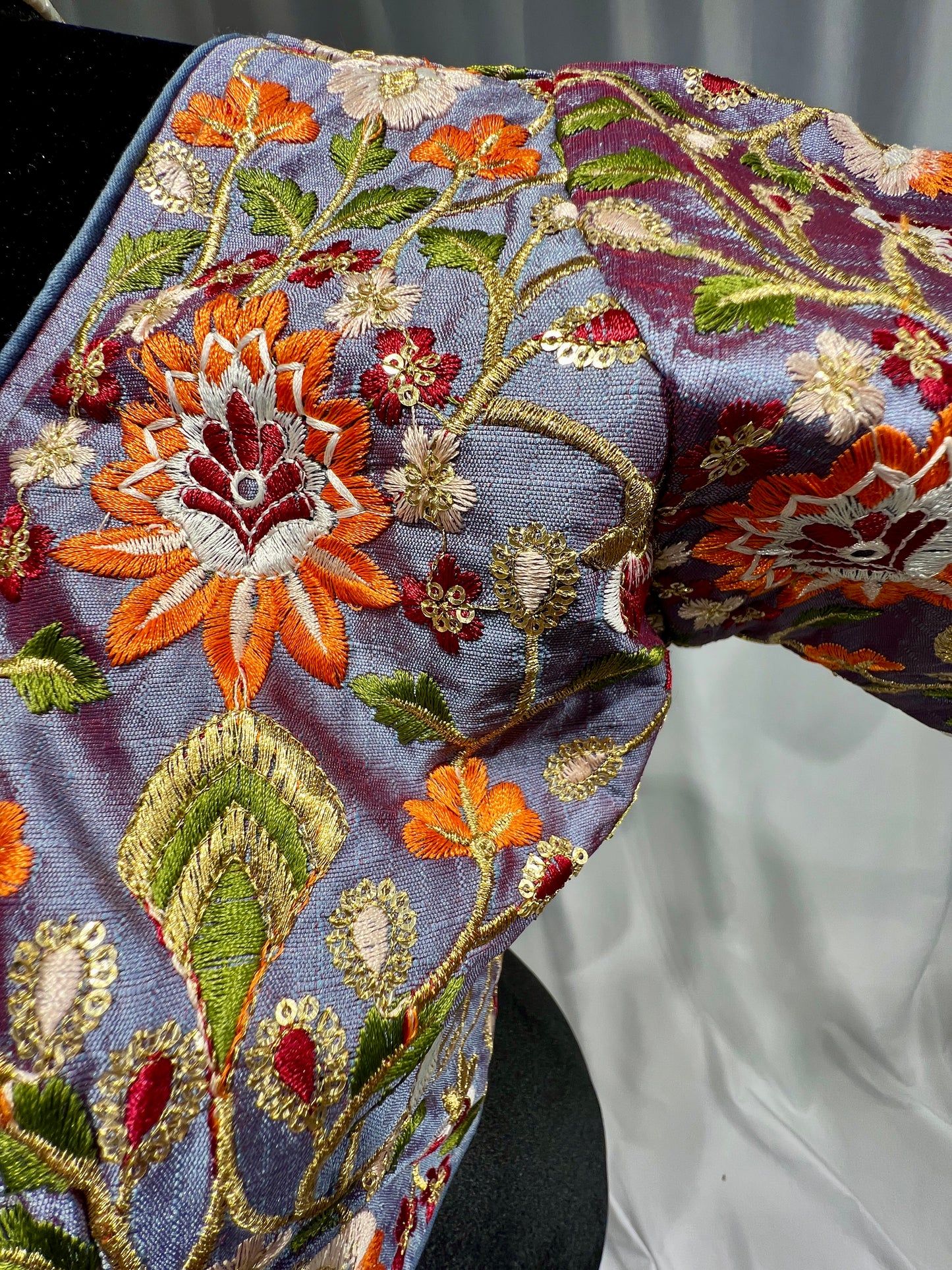 Gray embroidered round neck Blouse with sleeve