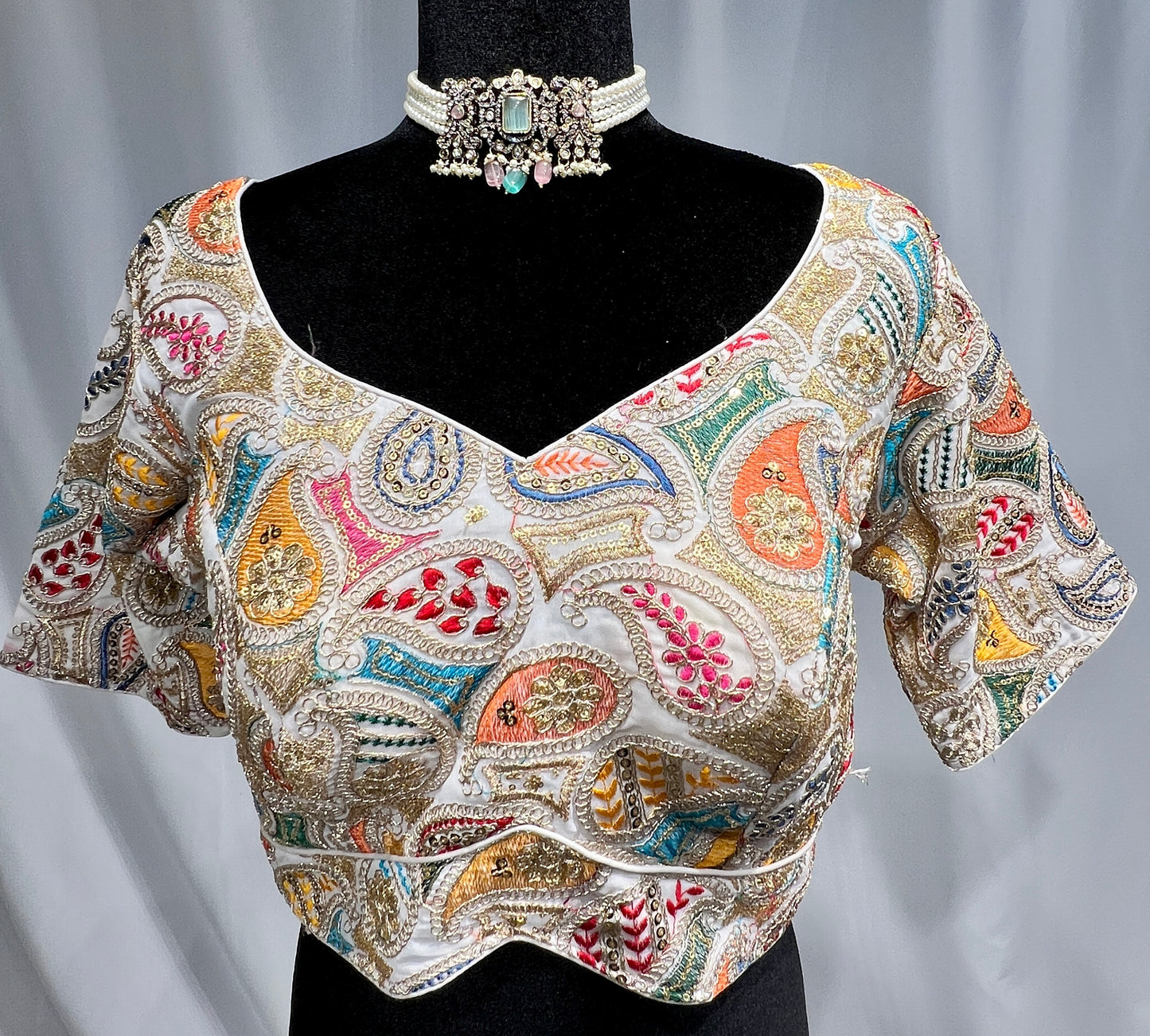 White paisley colorful embroidered Blouse