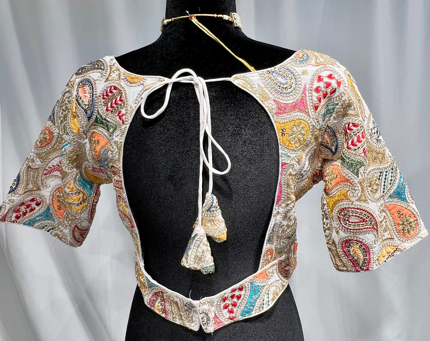 White paisley colorful embroidered Blouse