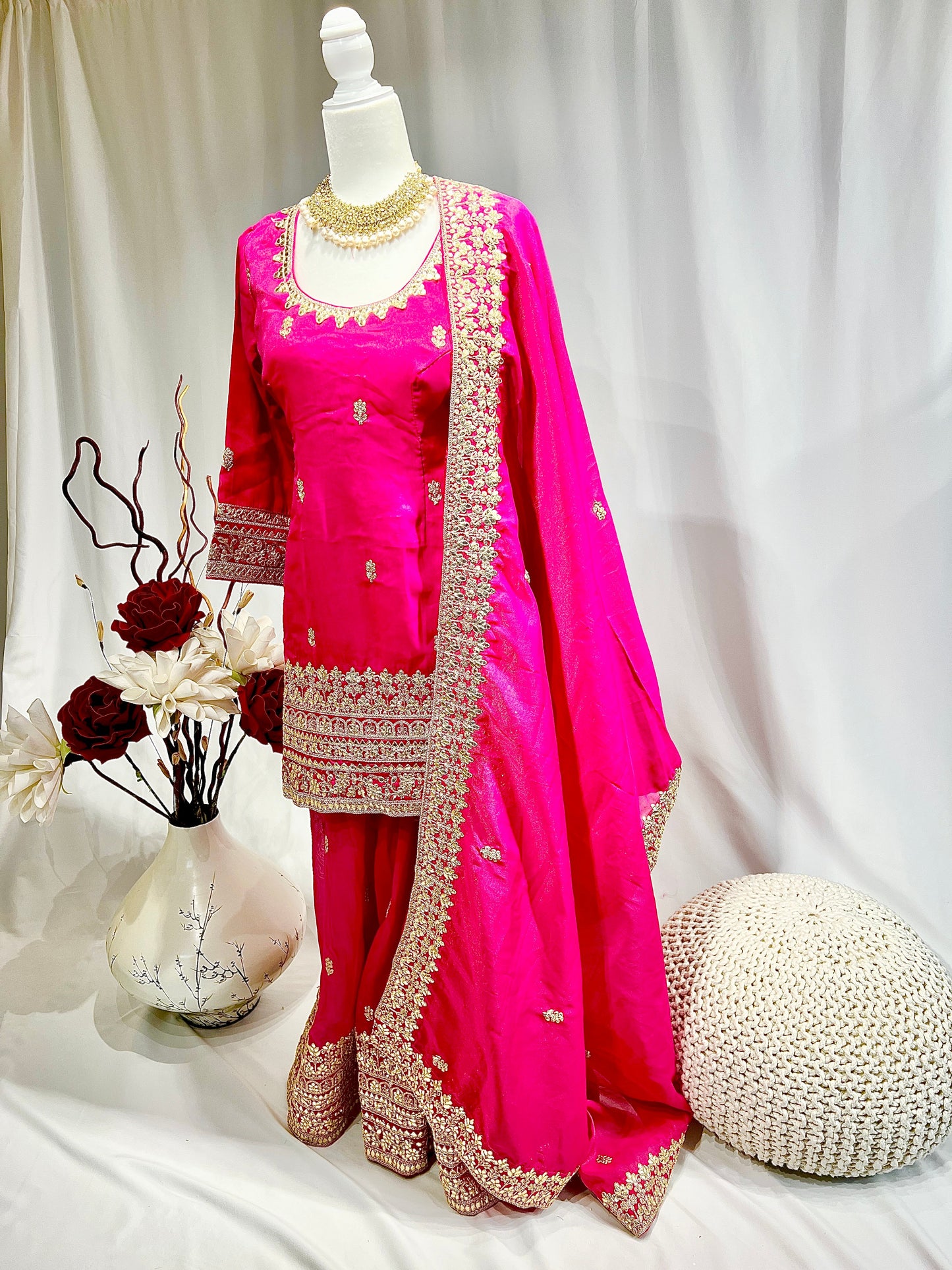 Magenta Embroidered Sharara Style Suit