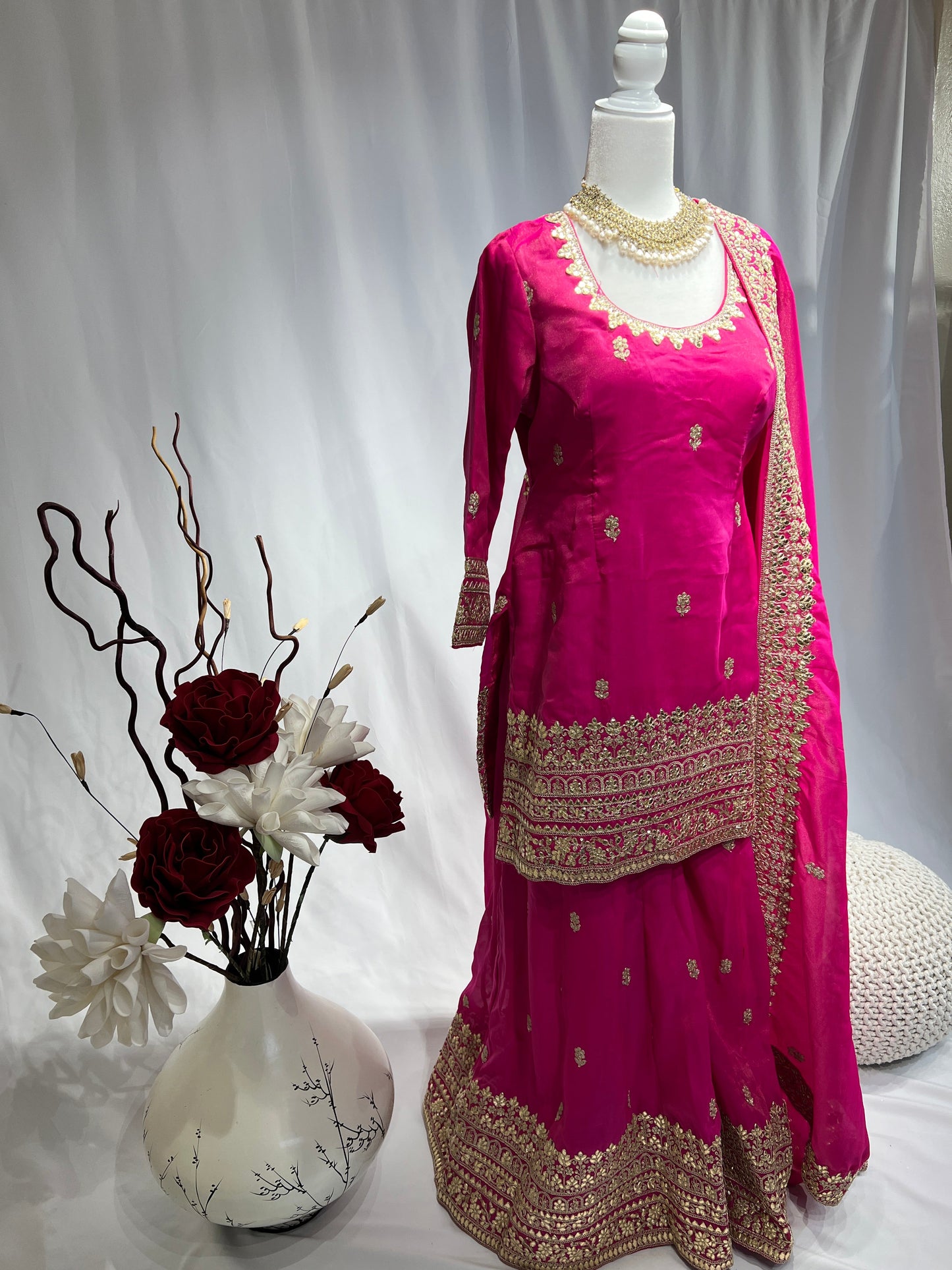 Magenta Embroidered Sharara Style Suit