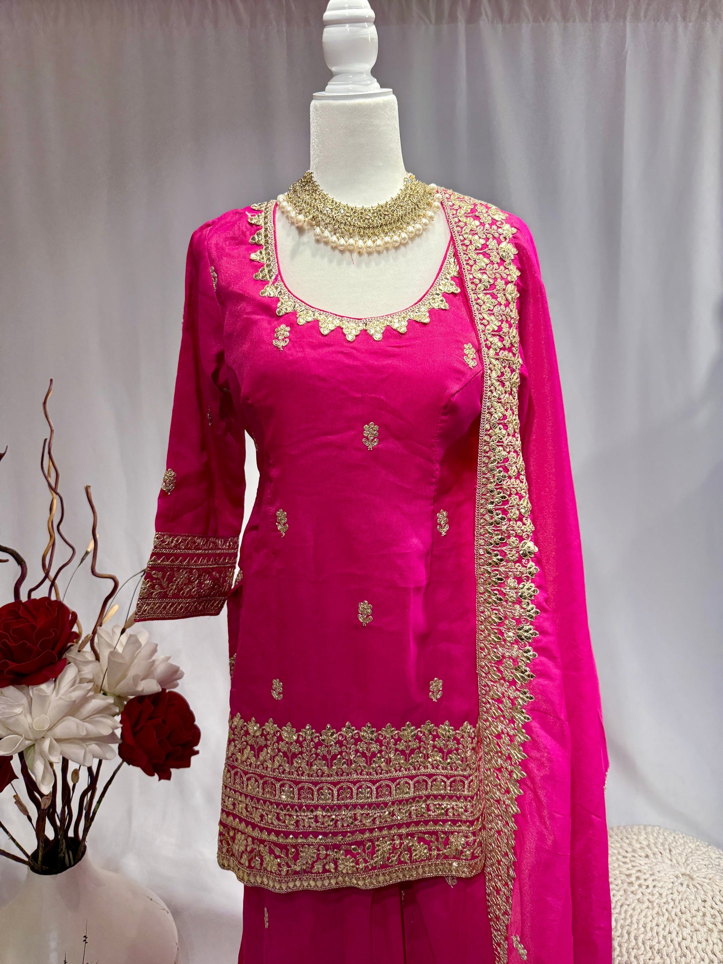 Magenta Embroidered Sharara Style Suit