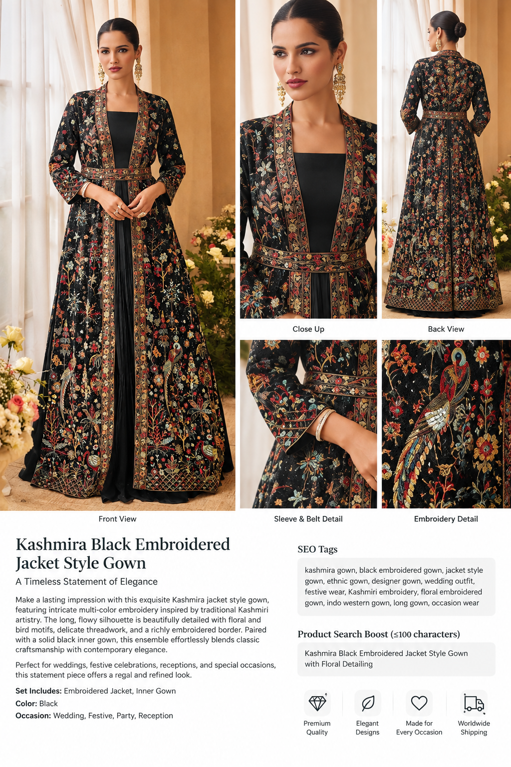 Kashmira Black Embroidered Jacket Style Gown